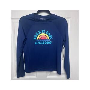 Life is Good Sun Shirt Kids Navy Long Sleeve Stretch UPF 50 Unisex Size XL